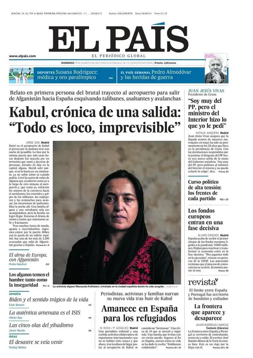 Portada de El Pa&iacute;s del 29 de agosto de 2021.