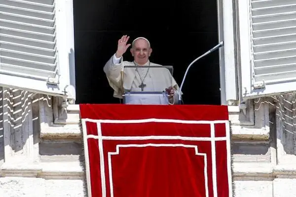 Pope Francis recites the Angelus prayer from the window of his study overlooking Saint Peter's Square, Vatican City, 29 August 2021. (Papa) EFE/EPA/FABIO FRUSTACI
