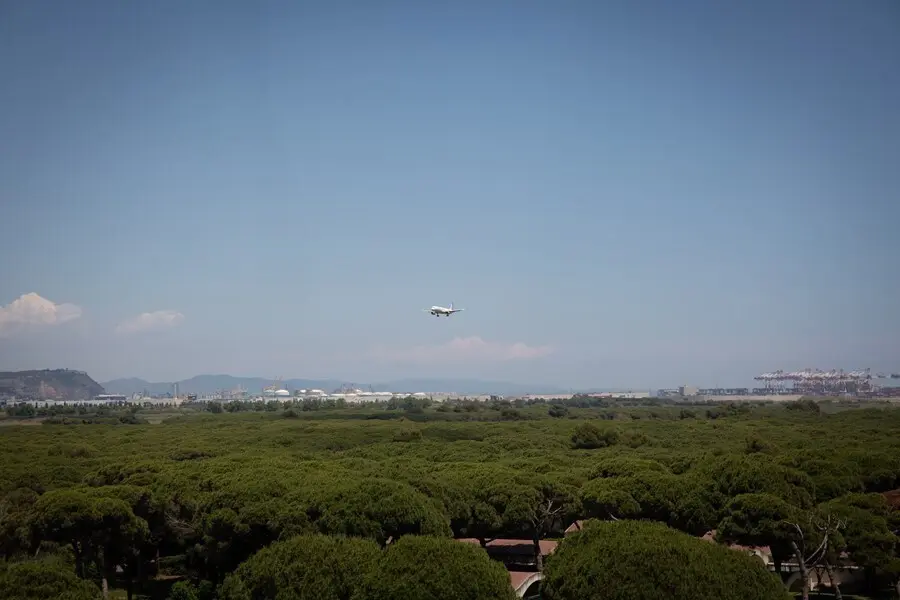 Archivo - Un avi&oacute;n vuela cerca del espacio protegido natural de La Ricarda, a 9 de junio de 2021, en El Prat de Llobregat, Barcelona, Catalu&ntilde;a (Espa&ntilde;a). 