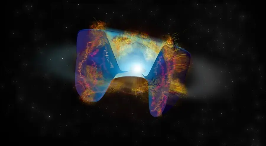 Archivo - Los escombros que se mueven r&aacute;pidamente de una explosi&oacute;n de supernova desencadenada por una colisi&oacute;n estelar chocan contra el material arrojado antes, y los choques causan una emisi&oacute;n de radio brillante vista por el VLA