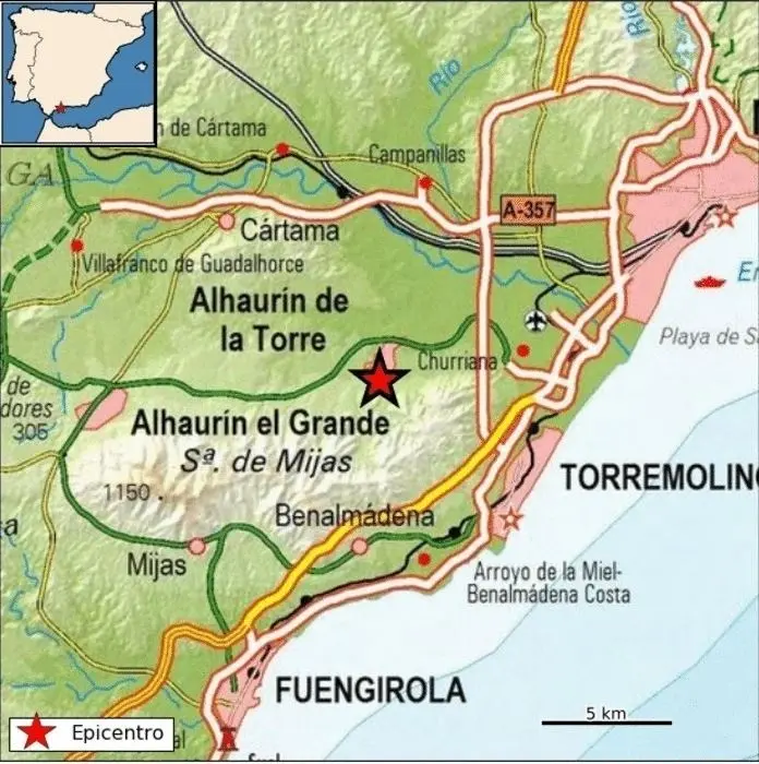 Mapa del se&iacute;smo en Alhaur&iacute;n de la Torre