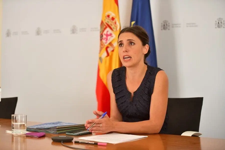 La ministra de Igualdad, Irene Montero, durante una reuni&oacute;n telem&aacute;tica