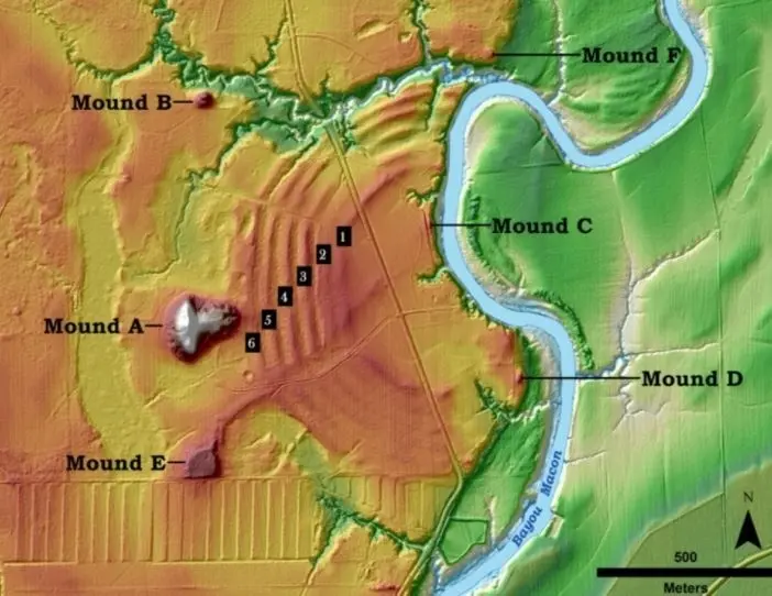 Disposici&oacute;n de las antiguas construcciones conc&eacute;ntricas en Poverty Point