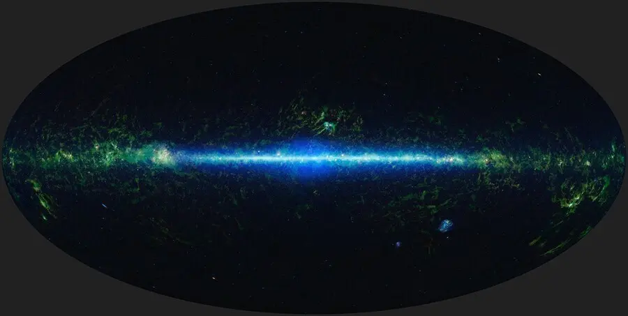 Este mosaico muestra todo el cielo fotografiado por el Explorador de topograf&iacute;a infrarroja de campo amplio (WISE)