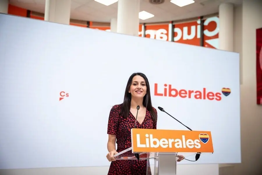 La presidenta de Ciudadanos, In&eacute;s Arrimadas, durante la comparecencia ante los medios en la sede nacional del partido, en Madrid, a 30 de agosto de 2021.