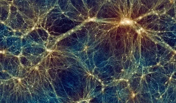 Instant&aacute;nea de Uchuu que muestra la distribuci&oacute;n a gran escala de la materia del universo