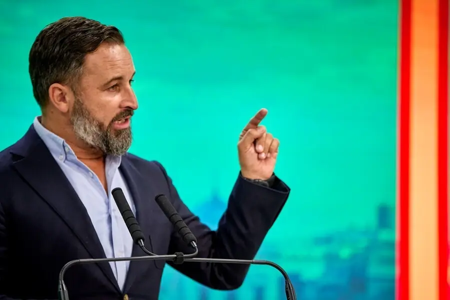 El presidente de Vox, Santiago Abascal, interviene en una rueda de prensa del Comit&eacute; de Acci&oacute;n Pol&iacute;tica de Vox, en su sede nacional, a 30 de agosto de 2021, en Madrid, (Espa&ntilde;a). 