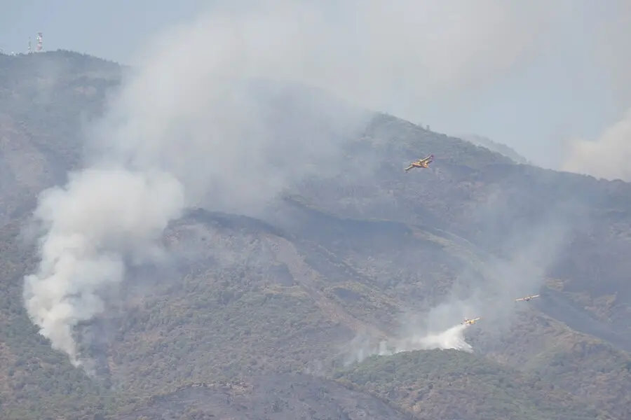 Los medios a&eacute;reos y terrestres luchando contra el incendio en Sierra Bermeja, que se declar&oacute; este pasado mi&eacute;rcoles y sigue activo. 