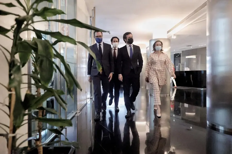 Archivo - El portavoz del PP en el Senado, Javier Maroto;  el secretario general del PP, Teodoro Garc&iacute;a Egea; el presidente de PP, Pablo Casado; y  la portavoz del PP en el Congreso, Cuca Gamarra, a su llegada a una reuni&oacute;n del PP en el Congreso.