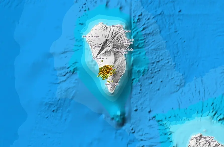 Localizaci&oacute;n de los sismos en la isla de La Palma durante los &uacute;ltimos tres d&iacute;as