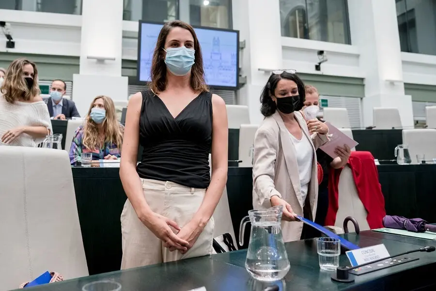 El portavoz de M&aacute;s Madrid en el Ayuntamiento de Madrid, Rita Maestre, durante una sesi&oacute;n extraordinaria y urgente del Pleno Municipal.