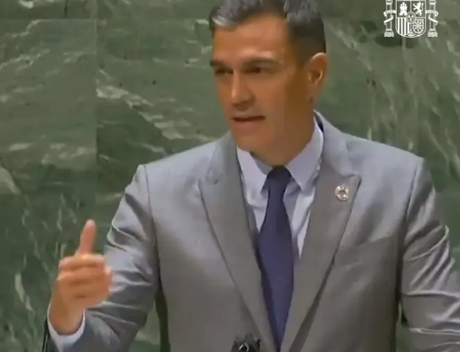 El presidente del Gobierno, Pedro S&aacute;nchez, da un discurso en la Asamblea General de la ONU