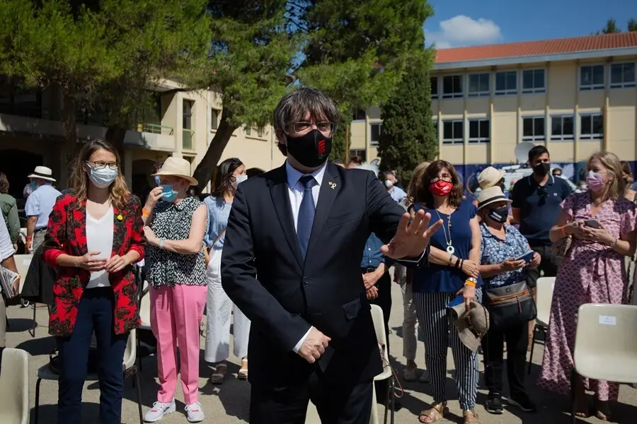 Archivo - El expresident Carles Puigdemont; asiste al acto de celebraci&oacute;n de los 60 a&ntilde;os de &Ograve;mnium Cultural, a 16 de julio de 2021, en Elna, (Francia). 