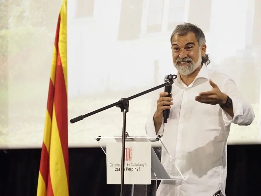 El presidente de &Ograve;mnium, Jordi Cuixart, en un acto con motivo de la Diada en Prats de Moll&oacute; (Francia).