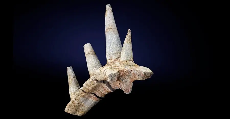 El f&oacute;sil de Spicomellus afer muestra una serie de picos fusionados a una costilla