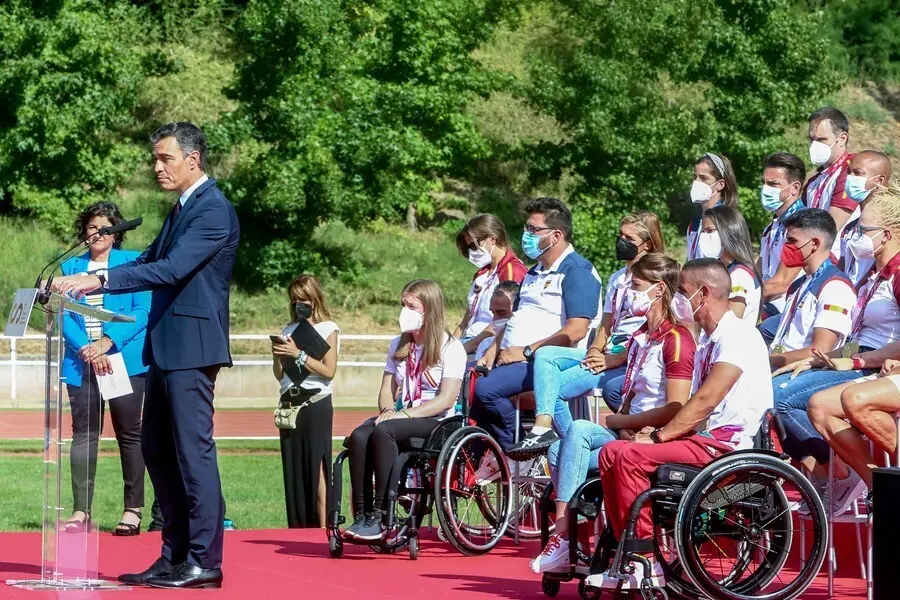 El presidente del Gobierno, Pedro S&aacute;nchez, durante el acto de homenaje a los deportistas ol&iacute;mpicos y paral&iacute;mpicos que han participado en los Juegos Ol&iacute;mpicos de Tokio, el pasado 9 de septiembre de 2021