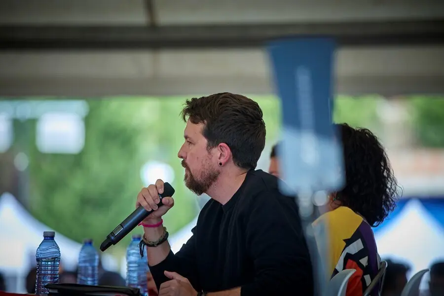 El exvicepresidente segundo del Gobierno Pablo Iglesias, en el evento &lsquo;Gobernar o tener el poder&rsquo;, durante las fiesta del centenario del PCE, en el Auditorio Miguel R&iacute;os de Rivas-Vaciamadrid, a 25 de septiembre de 2021, en Rivas-Vaciamadrid, Madrid (Espa&ntilde;
