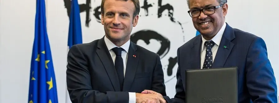 Archivo - Emmanuel Macron, Presidente de la Rep&uacute;blica Francesa y el Dr. Tedros Adhanom Ghebreyesus, Director General de la OMS firmaron una Declaraci&oacute;n de Intenci&oacute;n para establecer la Academia de la OMS.