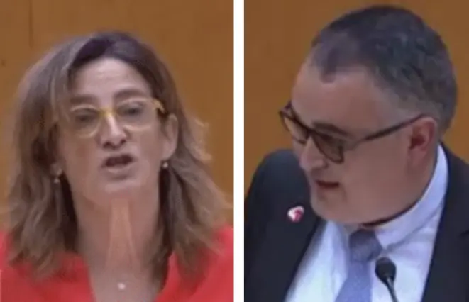 La vicepresidenta y Ministra de Transici&oacute;n Ecol&oacute;gica, T. Ribera y el diputado del PRC, J. M. Fern&aacute;ndez Viadero. / ALERTA