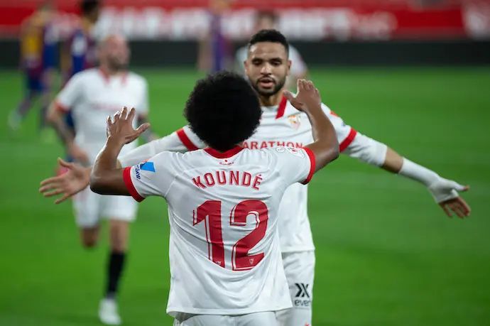 Celebraci&oacute;n del gol de Jules Kounde del Sevilla durante la ronda de semifinales de la Copa del Rey, partido de f&uacute;tbol jugado entre el Sevilla F&uacute;tbol Club y el F&uacute;tbol Club Barcelona en el Estadio Ram&oacute;n S&aacute;nchez Pizju&aacute;n el 10 de febrero de 2021 en Sevilla, Espa&ntilde;a. (Foto de ARCHIVO)
Firma
AFP7 / Europa Press