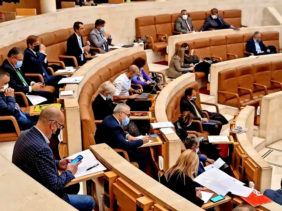 Los diputados c&aacute;ntabros en la sesi&oacute;n plenaria de ayer en el Parlamento de Cantabria. / ALERTA