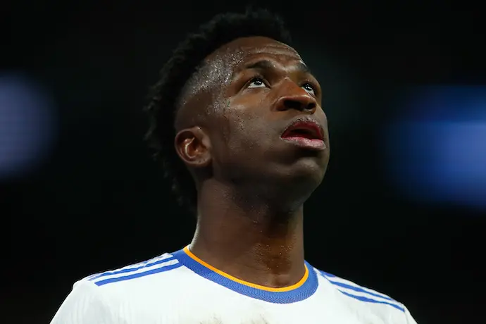 Vinicius Junior of Real Madrid looks on during the spanish league, La Liga Santander, football match played between Real Madrid and Rayo Vallecano at Santiago Bernabeu stadium on November 06, 2021, in Madrid, Spain.
AFP7 /  Europa Press
6/11/2021 ONLY FOR USE IN SPAIN