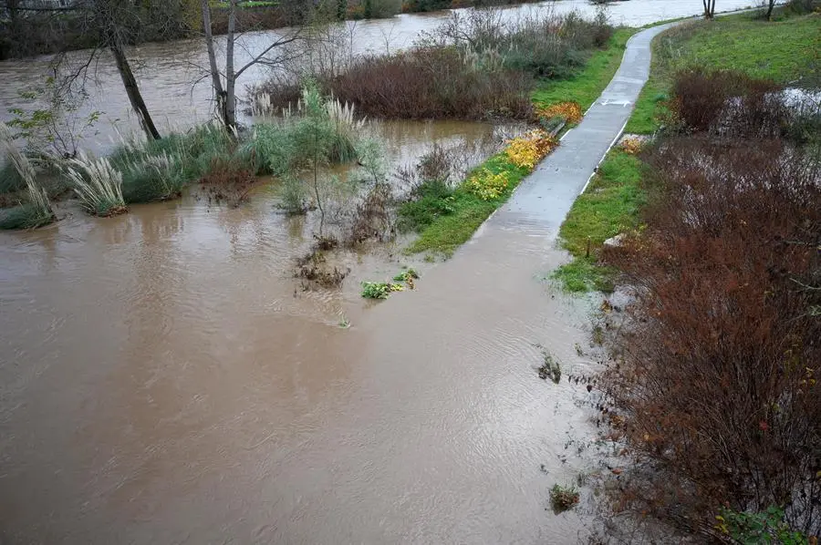 Vista del r&iacute;o Besaya a su paso por la localidad c&aacute;ntabra de Viveda, en cuya comunidad el Gobierno activa el Plan Especial de Inundaciones de la Comunidad Aut&oacute;noma (Inuncant) en fase de preemergencia por el aumento del los caudales de los r&iacute;os. EFE/ Pedro Puente Hoyos