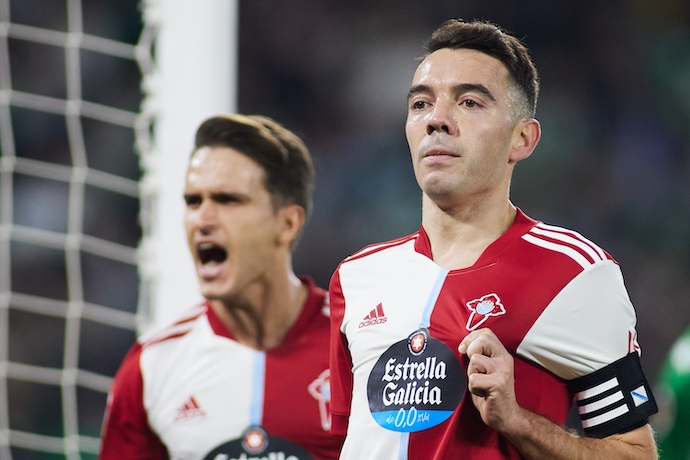 Iago Aspas, del RC Celta de Vigo, celebra un gol durante el partido de f&uacute;tbol de La Liga Santander entre el Real Betis y el RC Celta de Vigo en el estadio Benito Villamar&iacute;n el 2 de enero de 2022, en Sevilla, Espa&ntilde;a. 7 AFP7