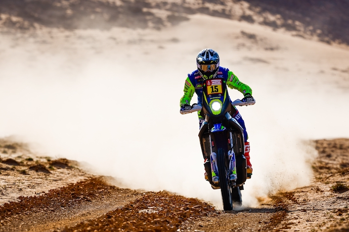 Lorenzo Santolino (spa), Sherco Factory, Sherco 450 SEF Rally, Moto, W2RC, Motul, acci&oacute;n durante la Etapa 7 del Rally Dakar 2022 entre Riyadh y Al Dawadimi, el 9 de enero de 2022 en Al Dawadimi, Arabia Saudita - Foto Florent Gooden / DPPI
