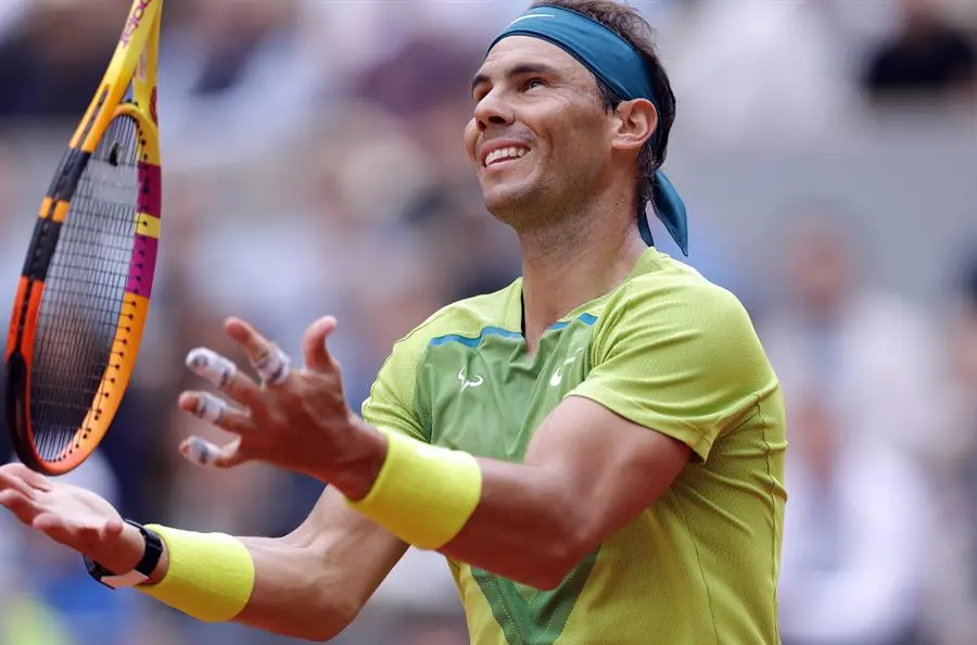 El espa&ntilde;ol Rafa Nadal en su momento de su primer partido en Roland Garros, ante el australiano Jordan Thompson., EFE/EPA/YOAN VALAT