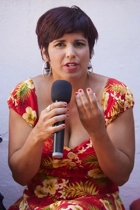 La candidata por C&aacute;diz de Adelante Andaluc&iacute;a, Teresa Rodriguez, durante la presentaci&oacute;n de los candidatos de Adelante Andaluc&iacute;a en la Alameda de H&eacute;rcules, a 17 de mayo de 2022 en Sevilla (Andaluc&iacute;a, Espa&ntilde;a)

