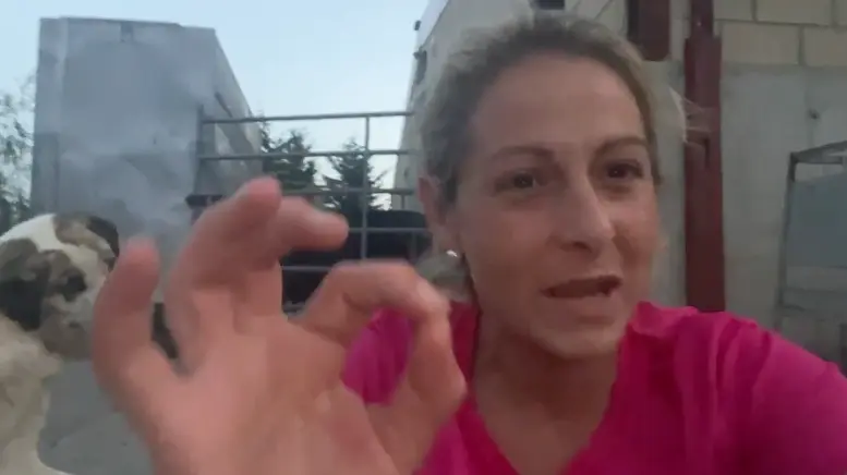 La diputada c&aacute;ntabra y ganadera Marta Garc&iacute;a durante su v&iacute;deo hacia los turistas. / FACEBOOK