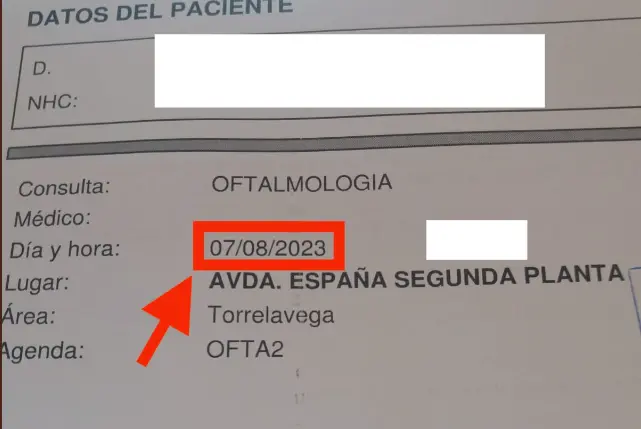 Cita m&eacute;dica para el 7/8/23 del Servicio C&aacute;ntabro de Salud.