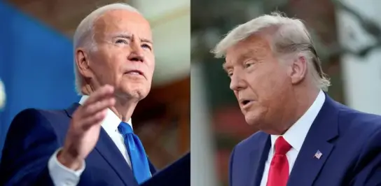Composici&oacute;n de dos fotograf&iacute;as de archivo en el que aparece el presidente de los Estados Unidos, Joe Biden (i), y el exmandatario Donald Trump (d). EFE/Jim Lo Scalzo/Chris Kleponis