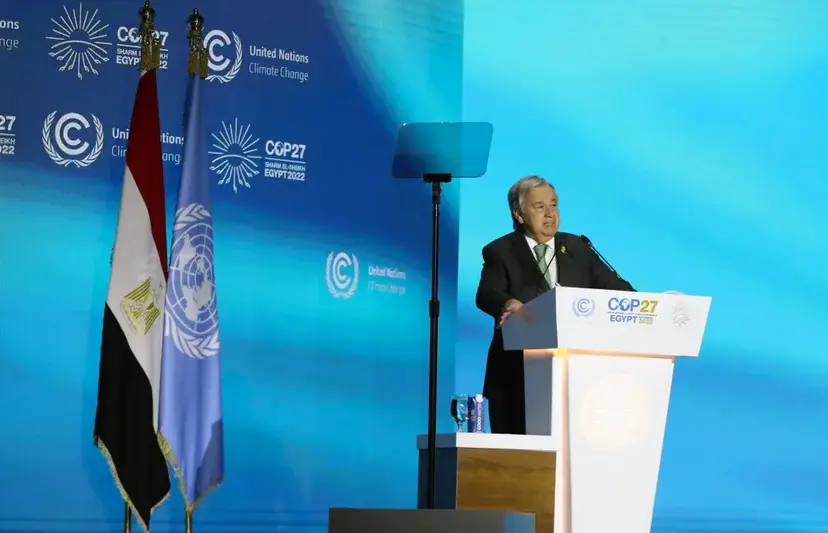 EL secretario general de la ONU, Ant&oacute;nio Guterres, habla en Sharm El-Sheikh, Egipto, este 7 de noviembre de 2022. EFE/Khaled Elfiqi
