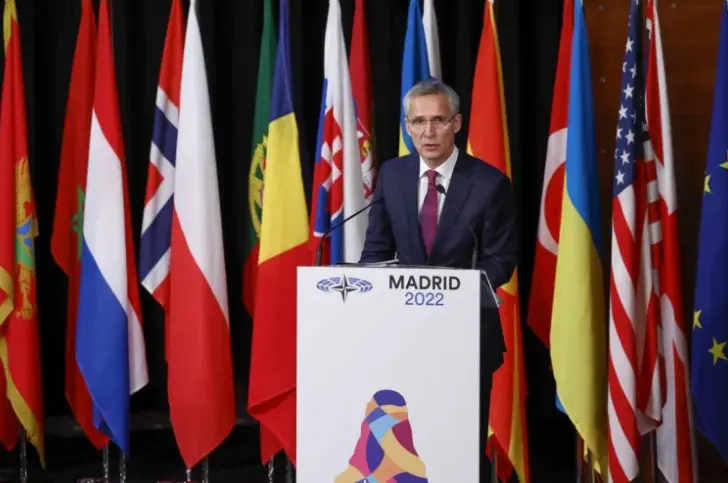El secretario general de la OTAN, Jens Stoltenberg, interviene durante la sesi&oacute;n plenaria de la 68 Asamblea parlamentaria de la organizaci&oacute;n en Madrid. EFE/ Chema Moya