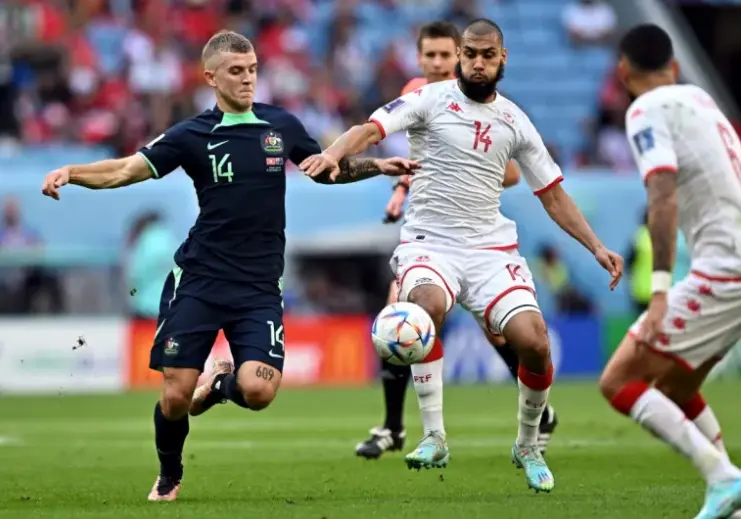 Momento del partido entre T&uacute;nez y Australia. EFE/EPA/Nouhad Thekkayil