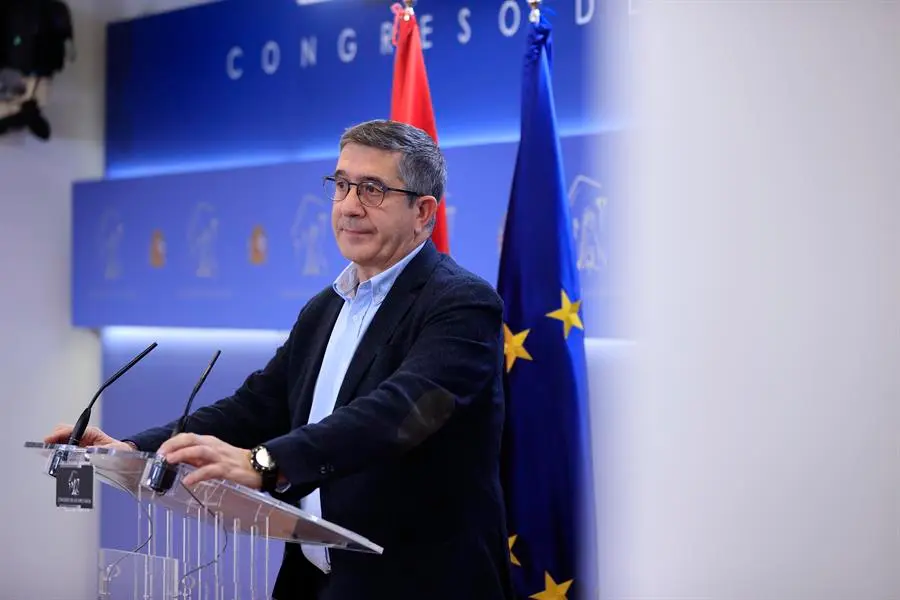 El diputado socialista, Patxi L&oacute;pez, durante la rueda de prensa. EFE/Zipi Arag&oacute;n