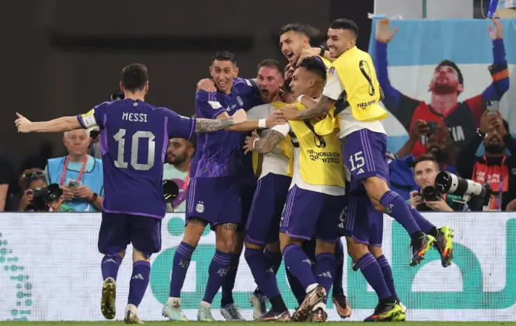 Argentina celebra un gol marcado frente a Polonia. EFE/ Juan Ignacio Roncoroni