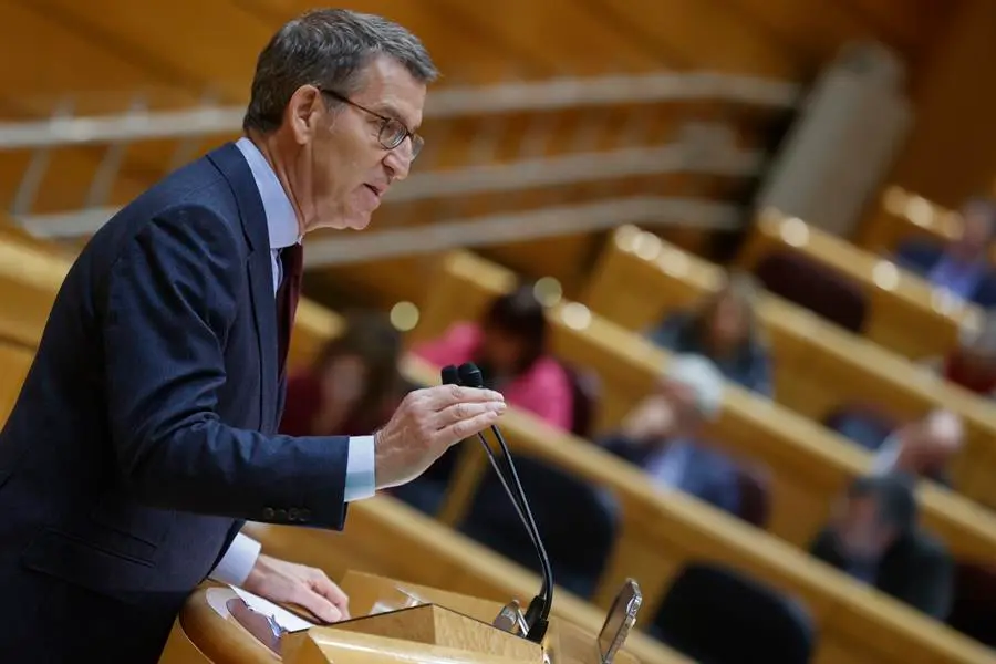 El l&iacute;der del Partido Popular, Alberto N&uacute;&ntilde;ez Feij&oacute;o, durante el pleno celebrado, este lunes, en el Senado. EFE / Javier Liz&oacute;n