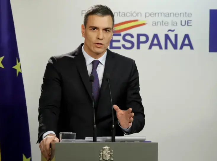 Conferencia de prensa desde Brueselas del presidente espa&ntilde;ol Pedro Sanchez. EFE /OLIVIER HOSLET