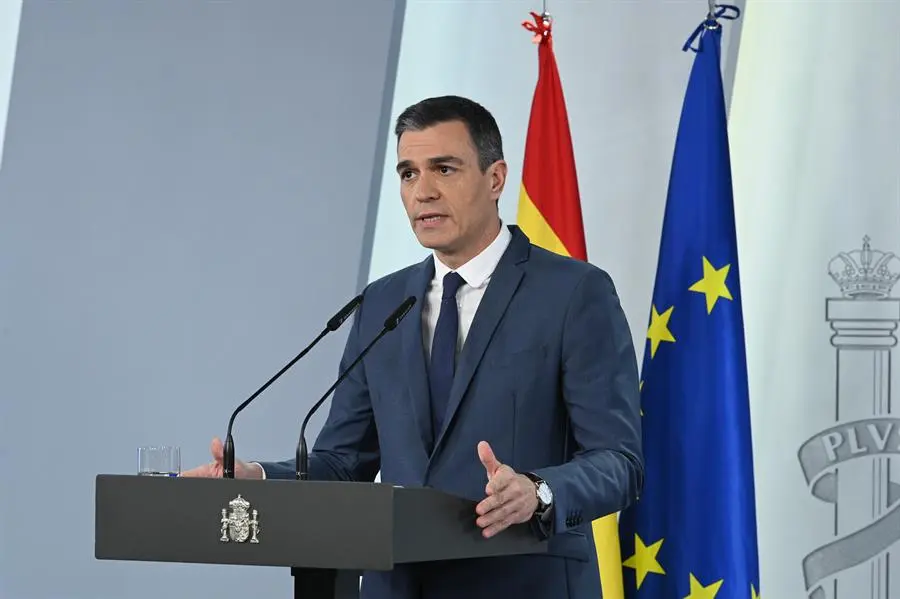 El presidente del Gobierno, Pedro S&aacute;nchez, en una comparecencia institucional en Moncloa. EFE / Borja Puig de la Bellacasa