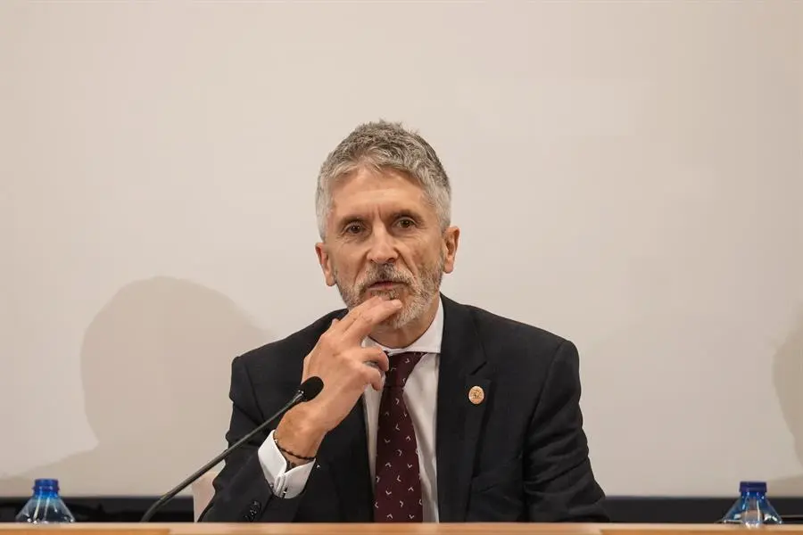 El ministro de Interior, Fernando Grande-Marlaska, durante su comparecencia este jueves en Madrid tras los &uacute;ltimos asesinatos de mujeres por violencia machista. EFE/ Borja S&aacute;nchez-Trillo