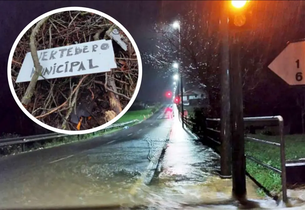 El temporal que inund&oacute; varias carreteras de Riotuerto.