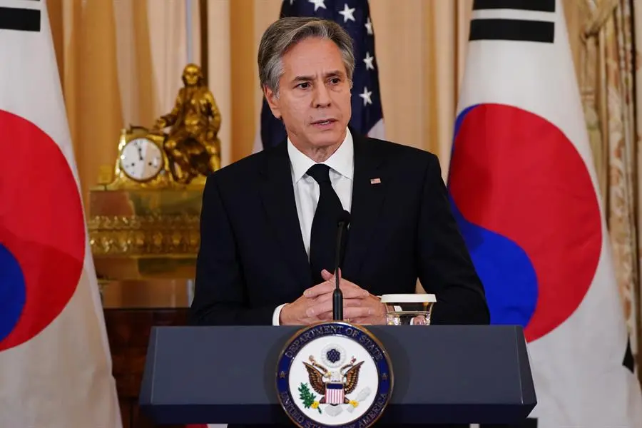 El secretario de Estado de Estados Unidos, Antony Blinken, habla en conferencia de prensa en el Departamento de Estado, en Washington. EFE / Will Oliver