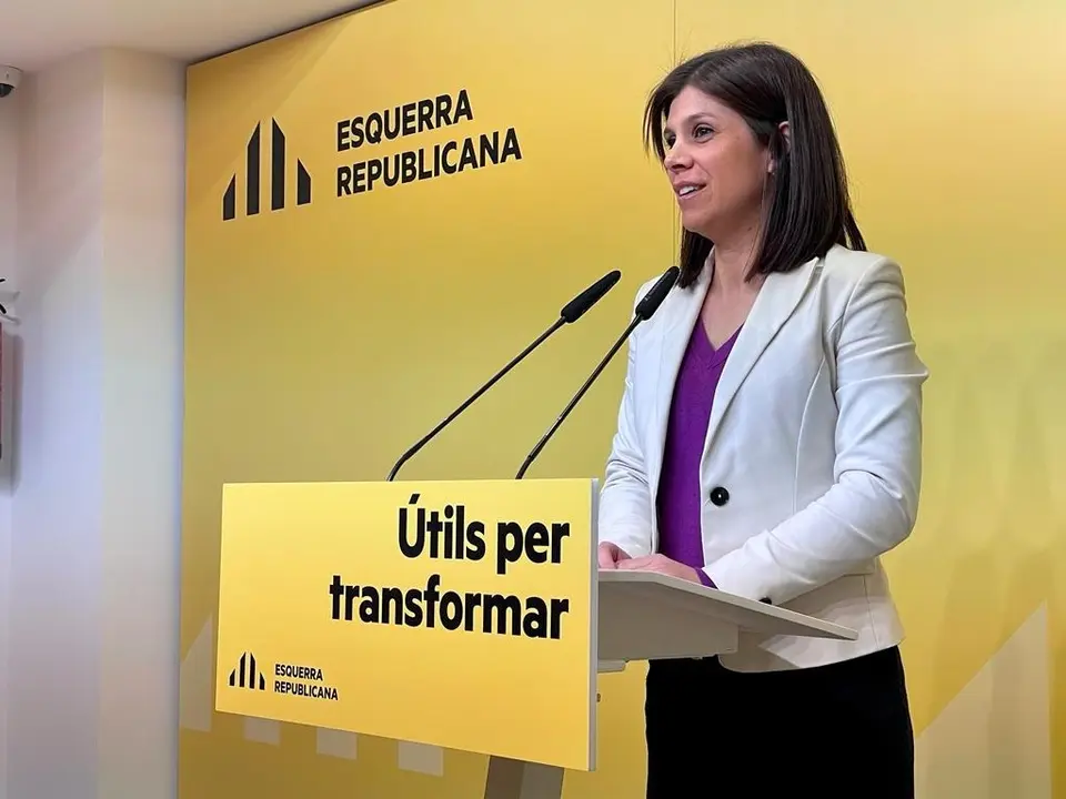 La portavoz y secretaria general adjunta de ERC, Marta Vilalta, en una rueda de prensa. E.P.