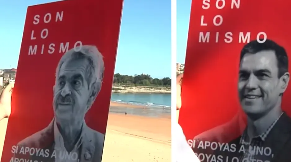 El cartel de la campa&ntilde;a del PP para aclarar que Revilla y S&aacute;nchez son lo mismo. / A.P.P.