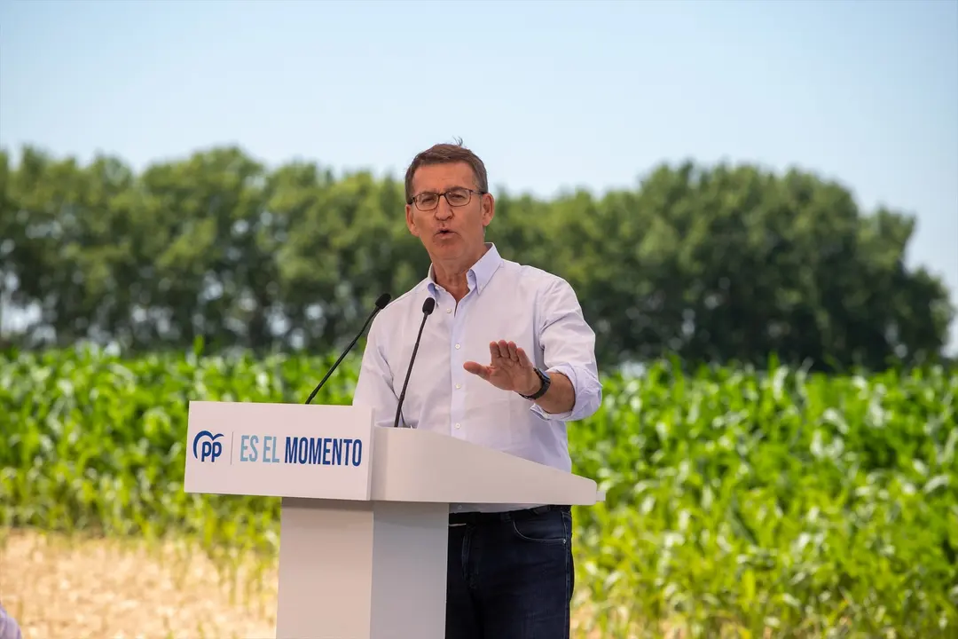 El l&iacute;der del PP, Alberto N&uacute;&ntilde;ez Feij&oacute;o clausura un acto sectorial sobre el sistema agroalimentario y el mundo rural. EP / Marc Trilla