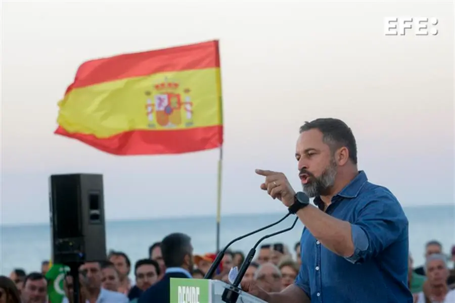 El presidente de Vox, Santiago Abascal, durante un acto de su formaci&oacute;n. EFE / Quique Garc&iacute;a