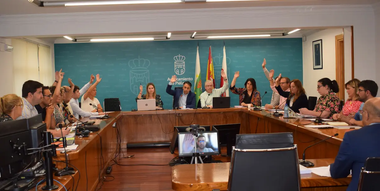 Los concejales alzan la mano para aprobar el Plan durante el pleno en Renedo de Pi&eacute;lagos. / ALERTA